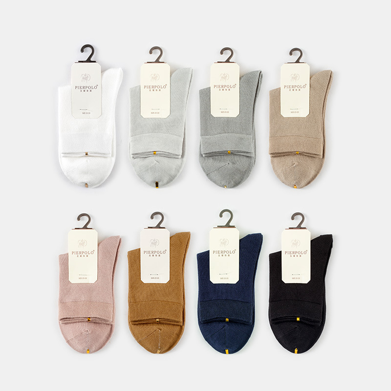 PIERPOLO秋冬新品简约纯色柔软莫代尔中筒女袜手工对目堆堆袜子