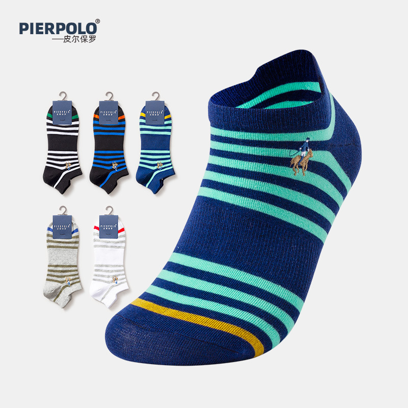 PIERPOLO春夏季精品 男士精梳棉吸汗条纹运动休闲短袜子